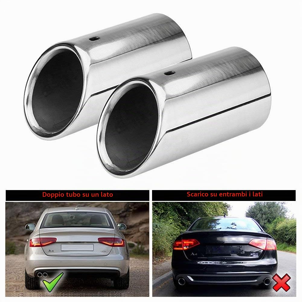 1 Paio di Punte per Terminali di Scarico Tubo di Scarico Universale per Auto Tubo di Scarico in Acciaio Cromato Cromato per B8 2007-2014 (Argento)