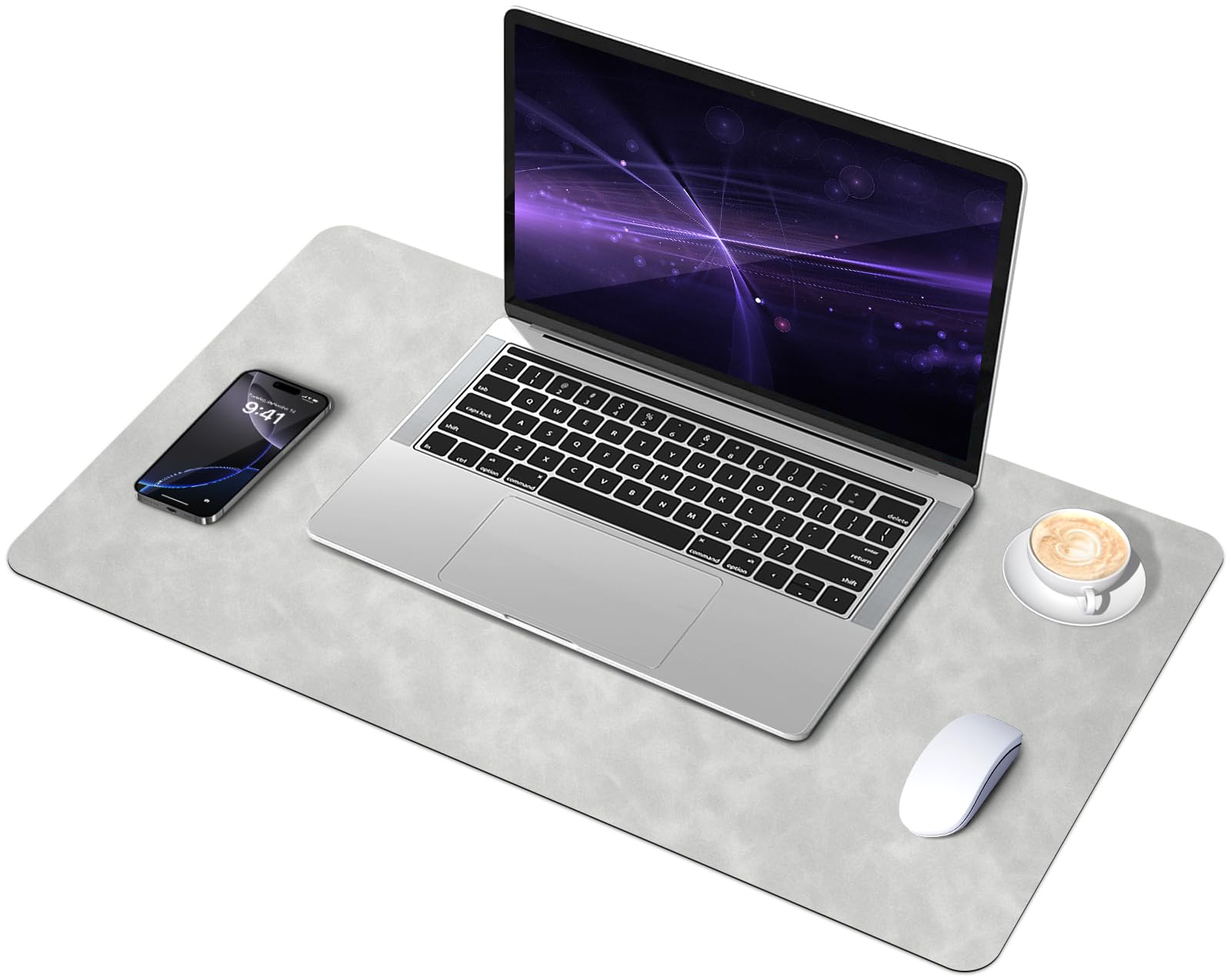 Tappetino da Scrivania Antiscivolo Impermeabile in Pelle e Camoscio Grigio Chiaro 60x34cm