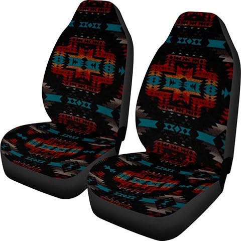 Dreaweet Navajo Print Car Seat Covers for Men Women Southwest Pattern Front Seat Protector Cover Full Set of 2pc Universal Size for Car, Truck or SUVs