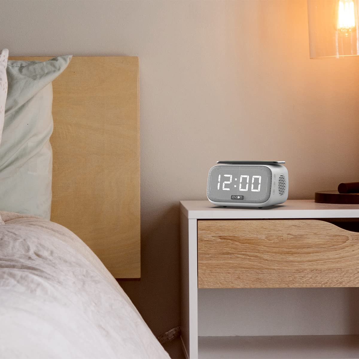 SOUNDUP - Radio Despertador con Altavoz y Cargador de inducción, Color Blanco