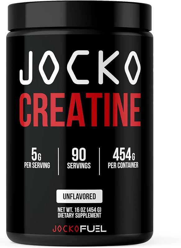 Monohidrato de creatina Jocko Fuel, polvo micronizado puro para hombres y mujeres, apoya el crecimiento muscular, la fuerza, la recuperación y la cognición, sin sabor, 450 gramos, 90 porciones
