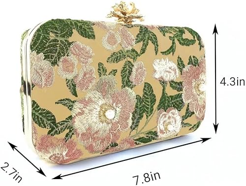 Miniatura 3 de Bolso de mano bordado vintage, bolso floral con cadena de noche con perlas, bolso de hombro pequeño para mujeres, invitados de boda