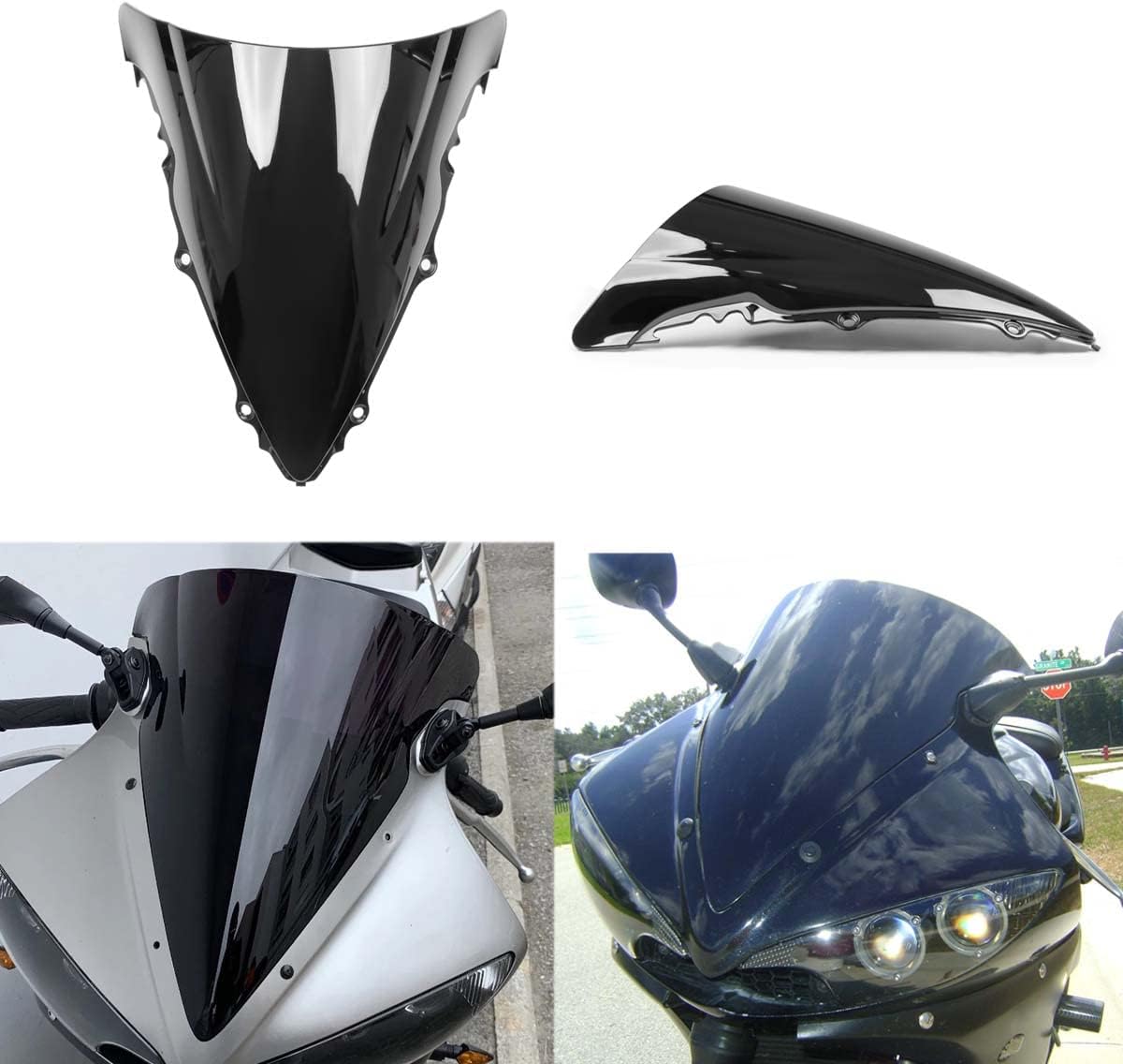 WYNMOTO Windscreen Windshield Double Bubble For Yamaha YZF-R6 2003 2004 2005, YZF R6s' 2006-2009 Wind Deflectors (Black)
