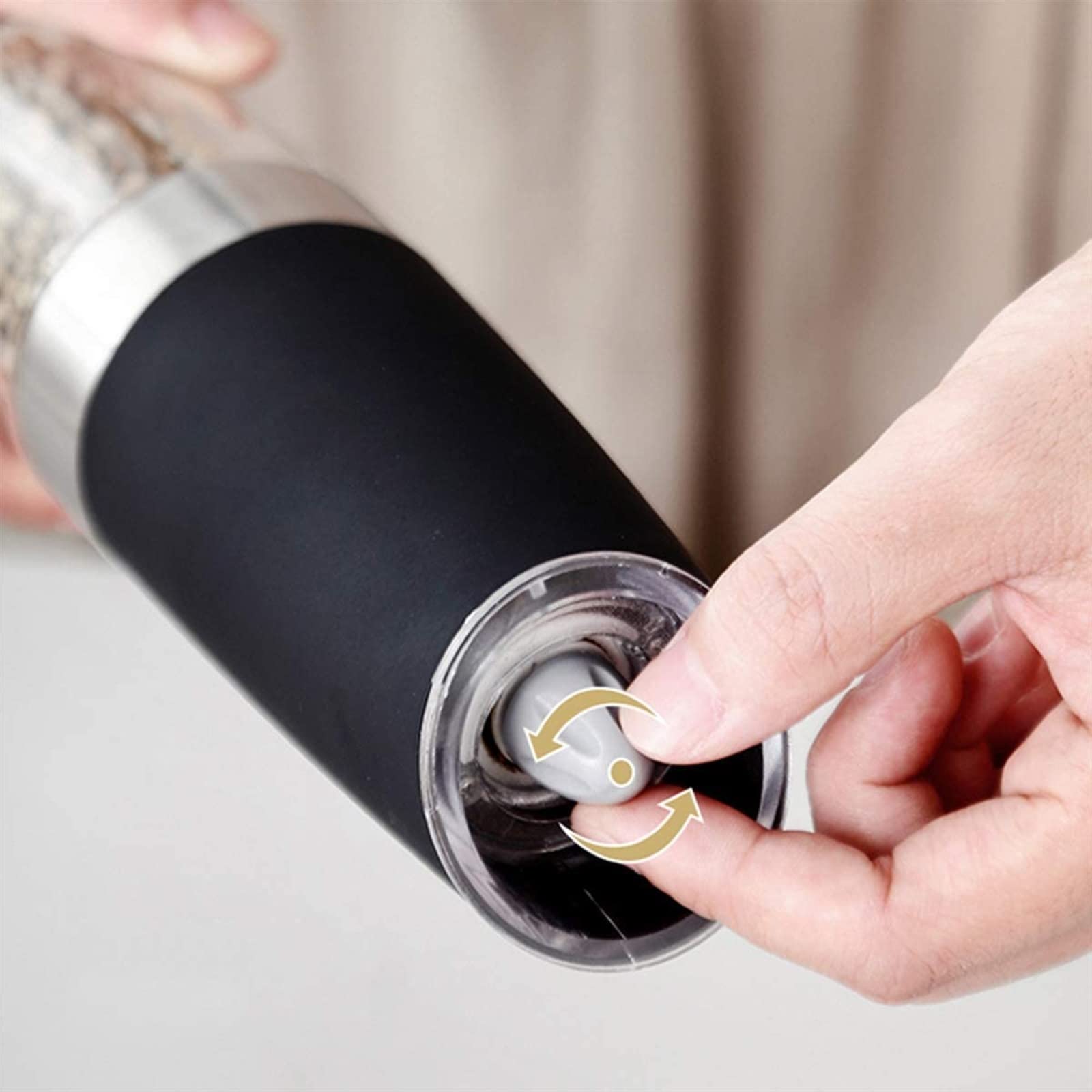 Młynek do soli, młynek do pieprzu, 2 szt. Zestaw elektryczny młynek do pieprzu i soli Shaker, zasilanie bateryjne grawitacyjne, regulowana grubość ceramiki (Color : Svart)