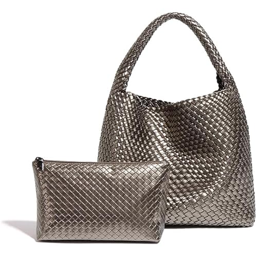 Woven Bag Vegan Leather Hobo handbags for Women, Top-handle Shoulder Tote Braided Bag Underarm Purse