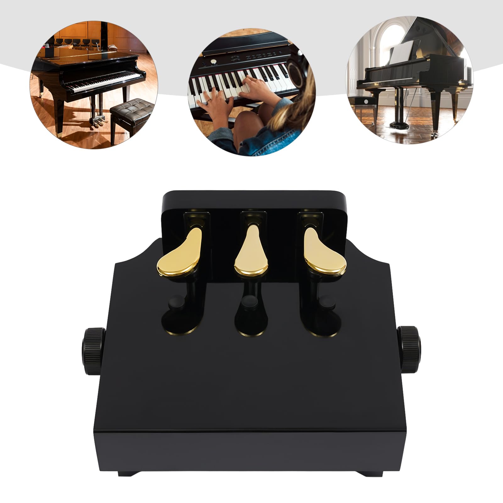 Elevador de pedal infantil para piano, extensor de pedal, banco de extensión de pedal, efecto de pedal con 3 pedales, altura ajustable para niños de 4 a 12 años, color negro