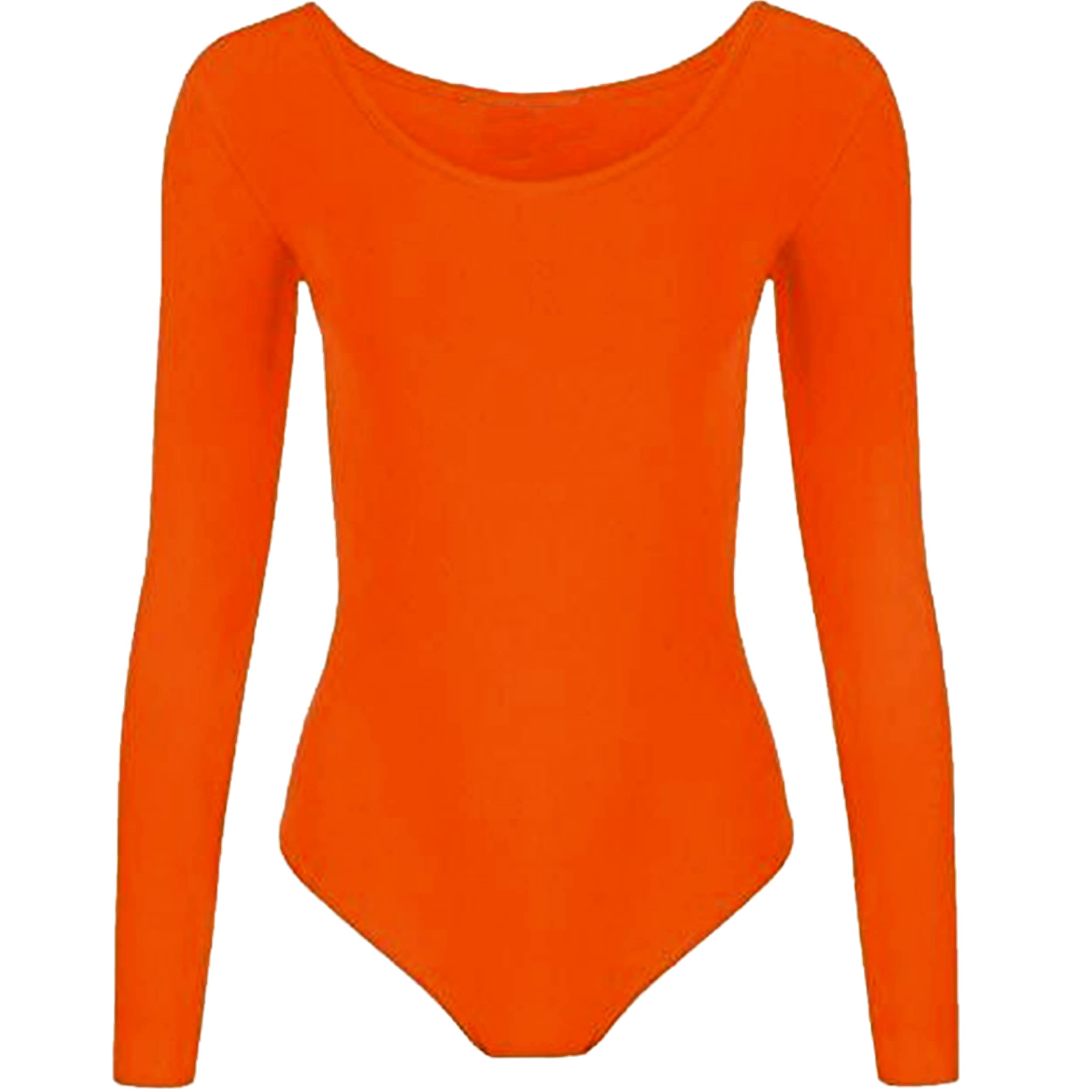 Red Olives Women's Neon Orange Red Olives® Plain Long Sleeve Scoop Neck Leotard Top Bodysuit Uk 8-14 (8-10, )