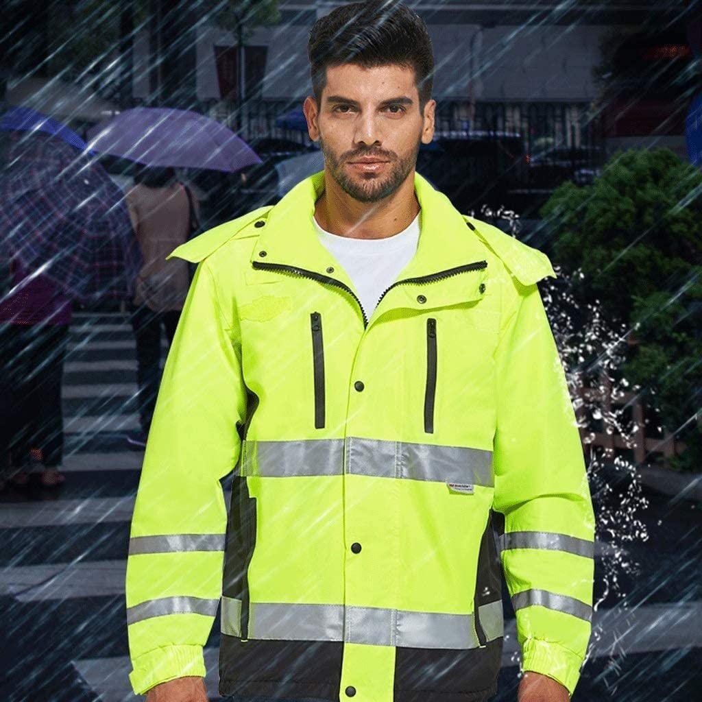 Alta Visibilidad de Seguridad de Seguridad de Trab Traje reflectante, chaqueta de seguridad de poliéster, chaleco reflectante de alta visibilidad de color amarillo fluorescente(Large)