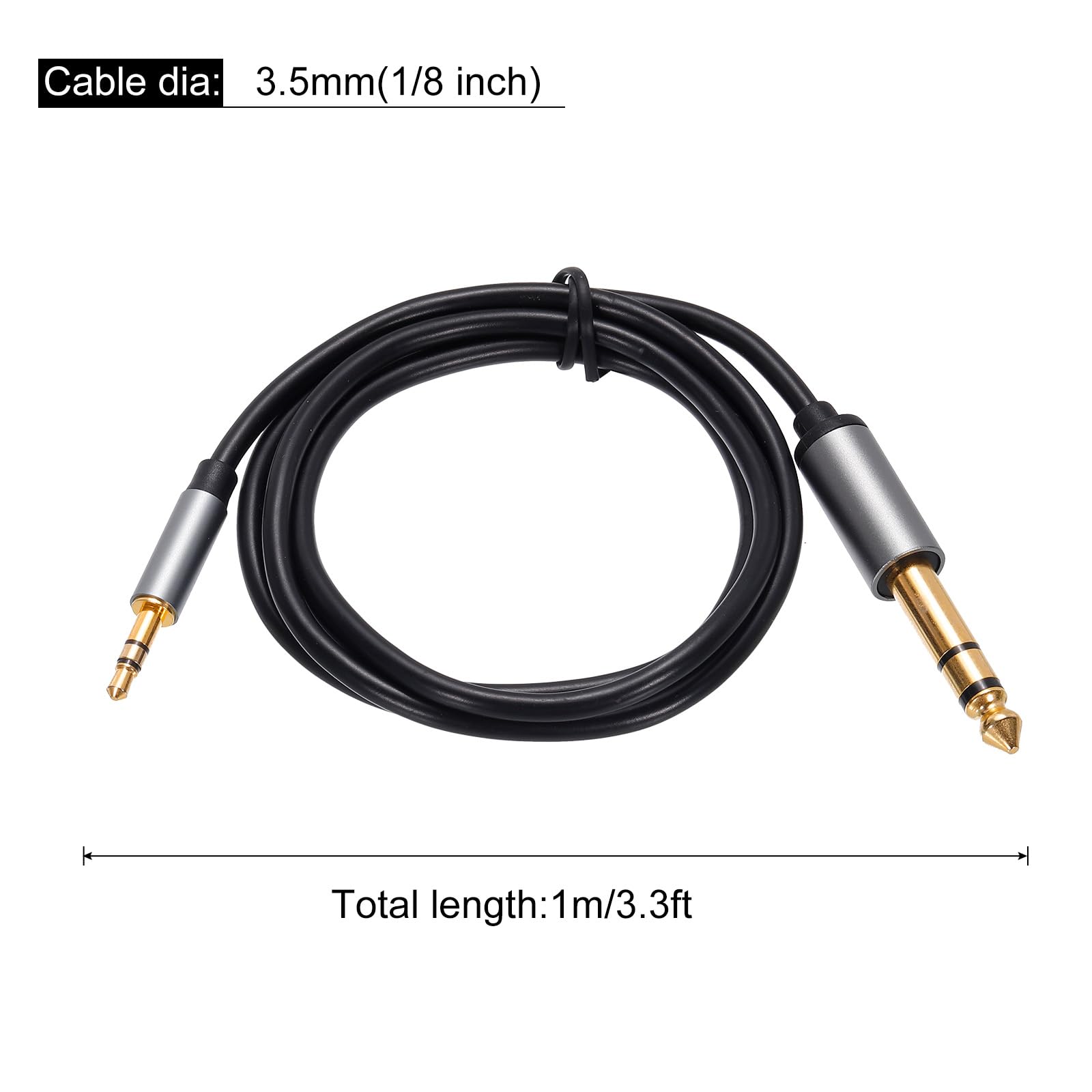 3.5mm To 6.35mm TRS Stereo Audio Cable, Gold-Plated Terminal Green Color Zinc Alloy Housing 3.5mm 1/8" Male TRS To 6.35mm 1/4" Male TRS Nylon Braided Stereo Audio Cable For Cellphone And More