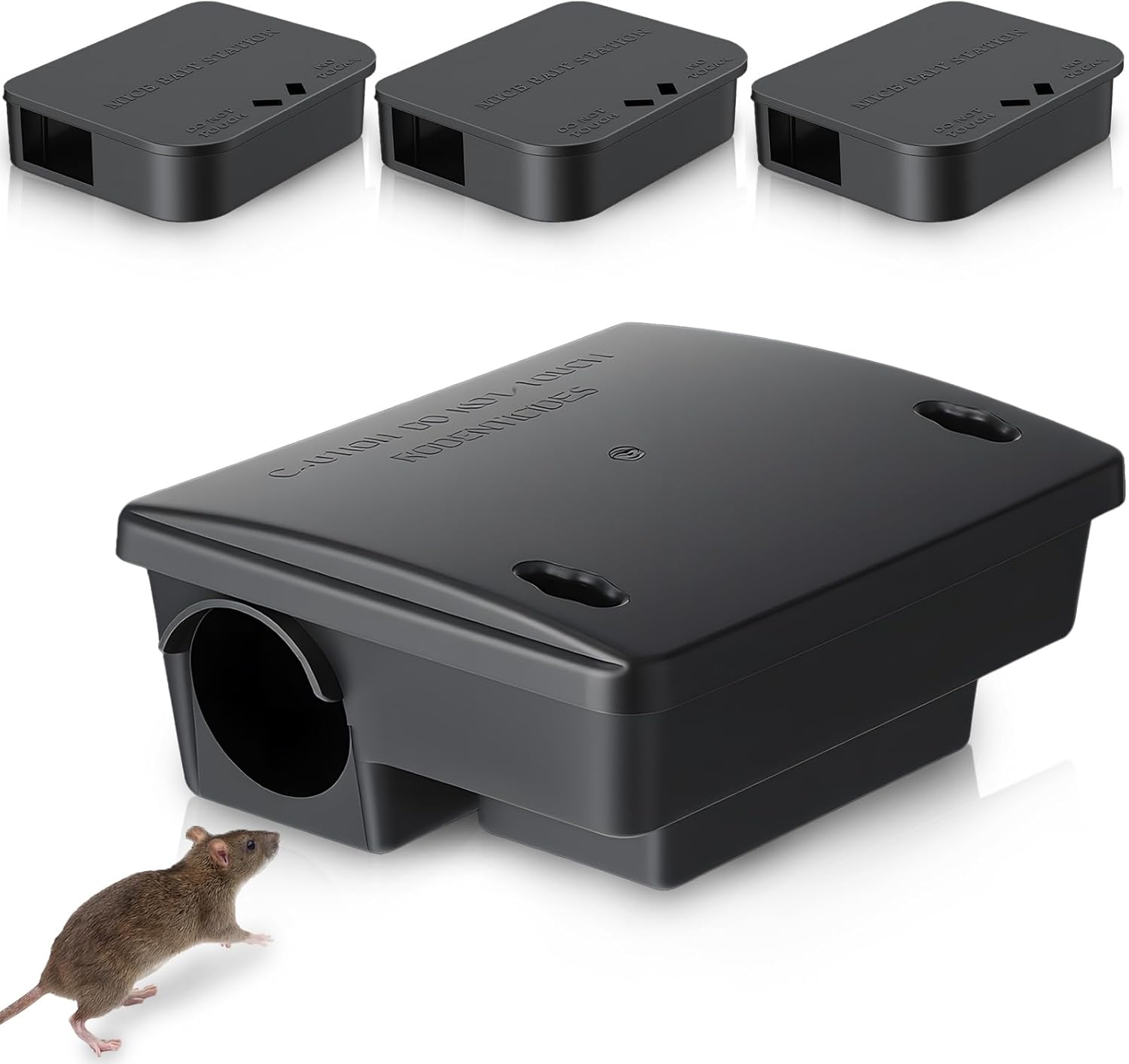 4 Pack Key Required Rat Station Box 1 Large & 3 Compact Outdoor Mouse Bait Stations Box Lockable Weather Resistant Bait Boxes for Indoor & Outdoor