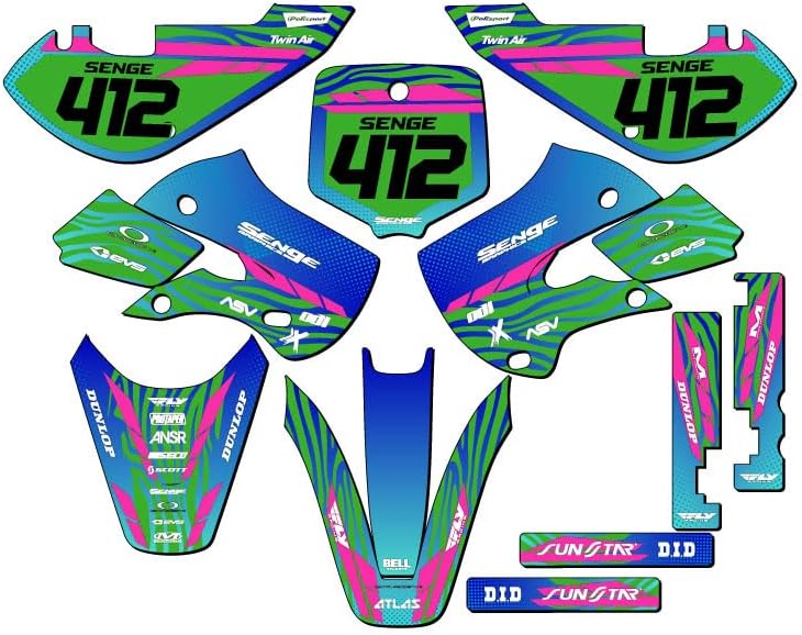 2002-2009 KLX 110 Tigre Black Senge Graphics Complete Kit with Rider I.D. Compatible with Kawasaki