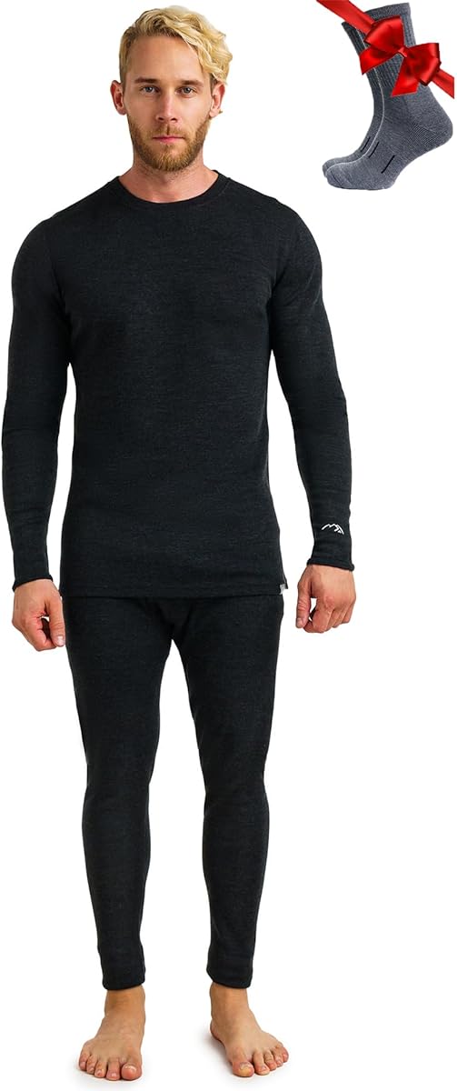 Merino.tech Merino Wool Base Layer Mens Set - Heavyweight, Midweight, Lite Merino Wool Thermal Underwear For Men Top, Bottom
