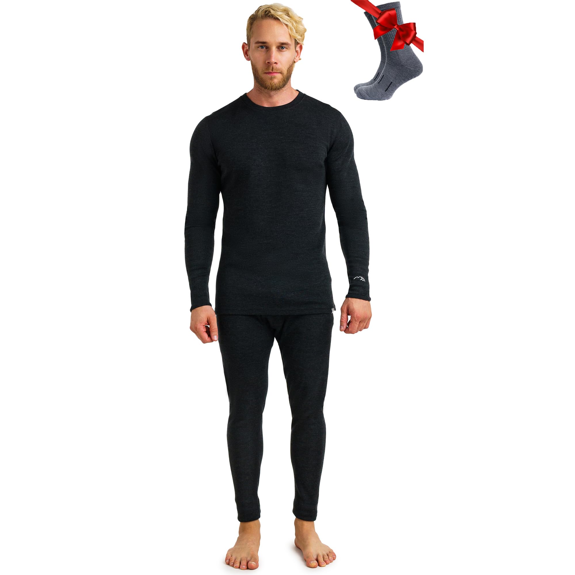 Merino.tech Intimo Termico Uomo Lana Merinos - Completo Termico Uomo Maglia e Pantaloni con Calzini Leggero, Medio, Pesante