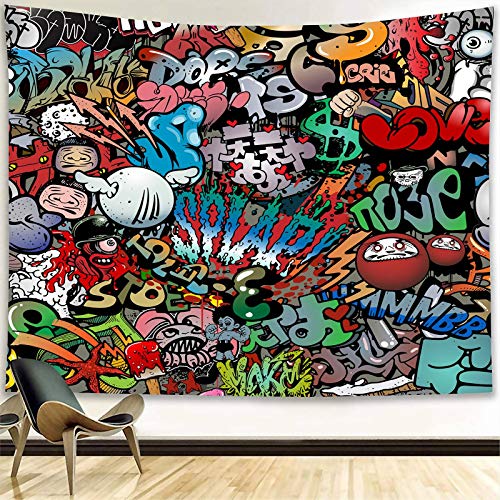 Mamina Trippy Graffiti Tapestry,Hip Hop Hippie Art Wall Hanging,Funny Colorful Wall Tapestry For Teen Boys Girls, Cool Indie Room Decor Aesthetic Tapestry For Bedroom College Dorm,60"X80" #TOP6