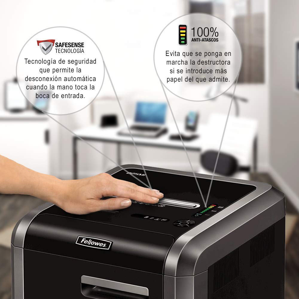 Fellowes 225Mi Destructora De Papel Microcorte Profesional, Corte De Alta Seguridad P-4 Para Oficina, Capacidad Hoja Alta Y Uso Intensivo Silencioso