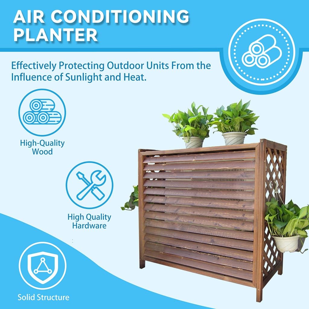 Cache Climatiseur Extérieur En Bois Massif - Housse Pare-soleil Imperméable Pour Unités Extérieures, Protection UV Et Intempéries - 7
