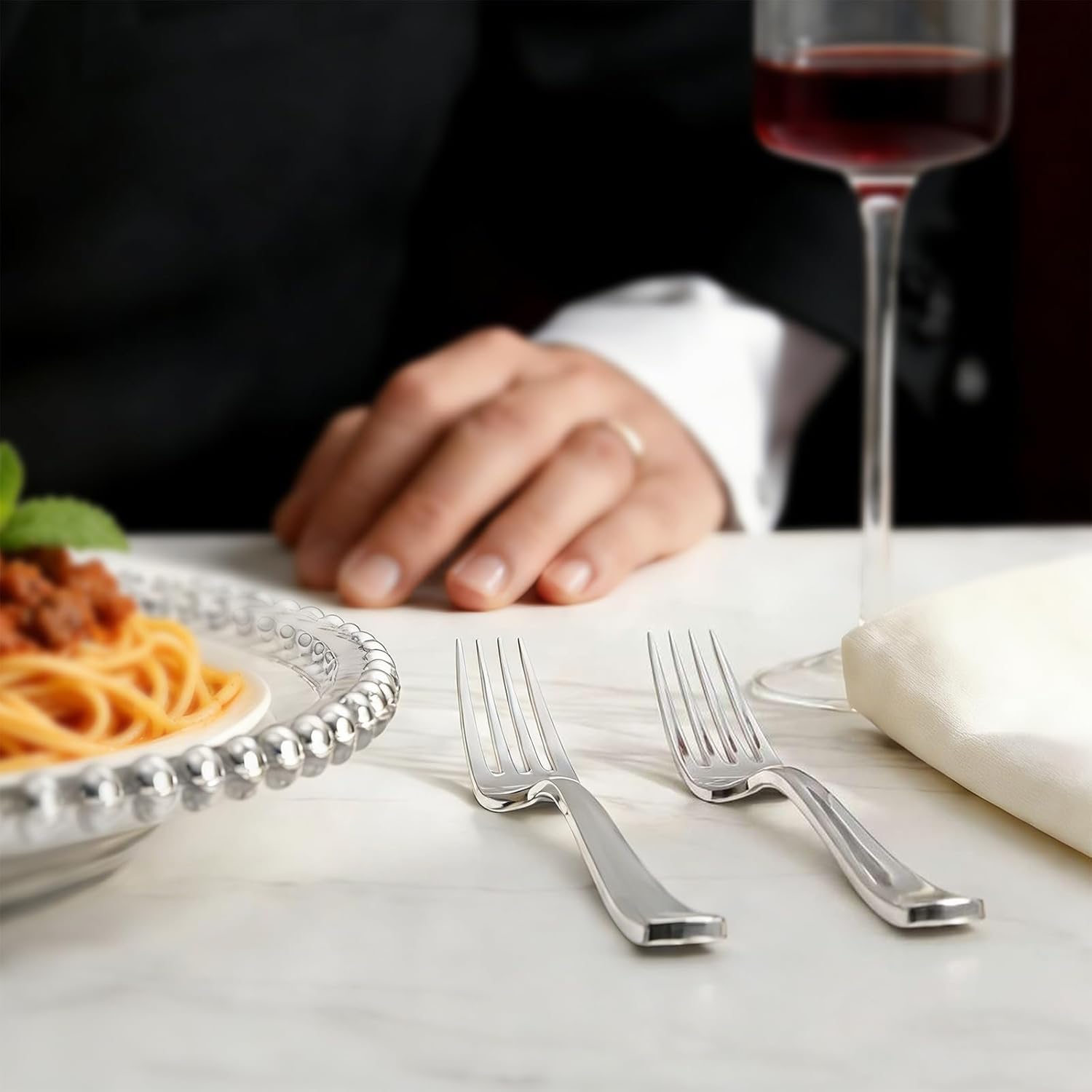 Liacere 200 Pack Silver Plastic Forks - 7.4 inch Heavy Duty Forks - Heavyweight Disposable Forks - Silver Plastic Silverware for Catering, Parties, Dinners for Christmas - Image 5