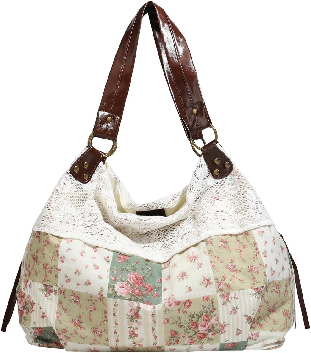 Shoulder Bag for Women Vintage Floral Hobo Shoulder Tote Bags Cottagecore Lace Tote Handbag Daily Outings Handbags