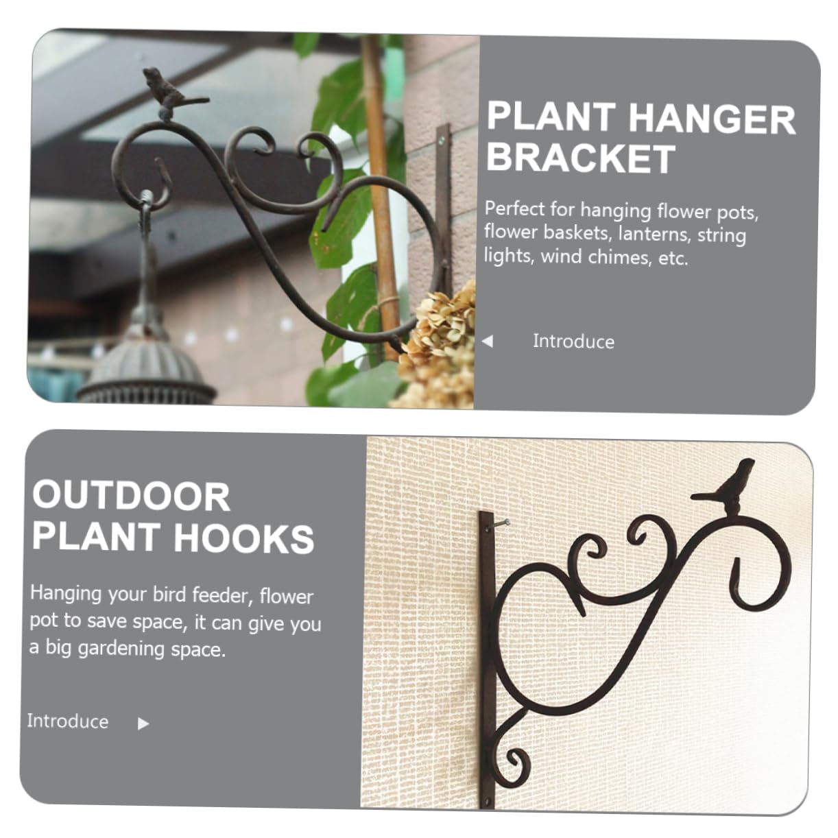 Crochet Mural pour Jardinière Suspendue en Fer, Lot de 2 Set de Pièces
