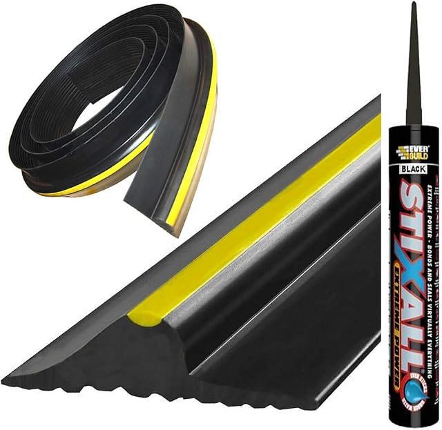Rubber Garage Door Floor Threshold Weather Draft Excluder Seal Protector (8FT + 1 x Prestige Adhesive)