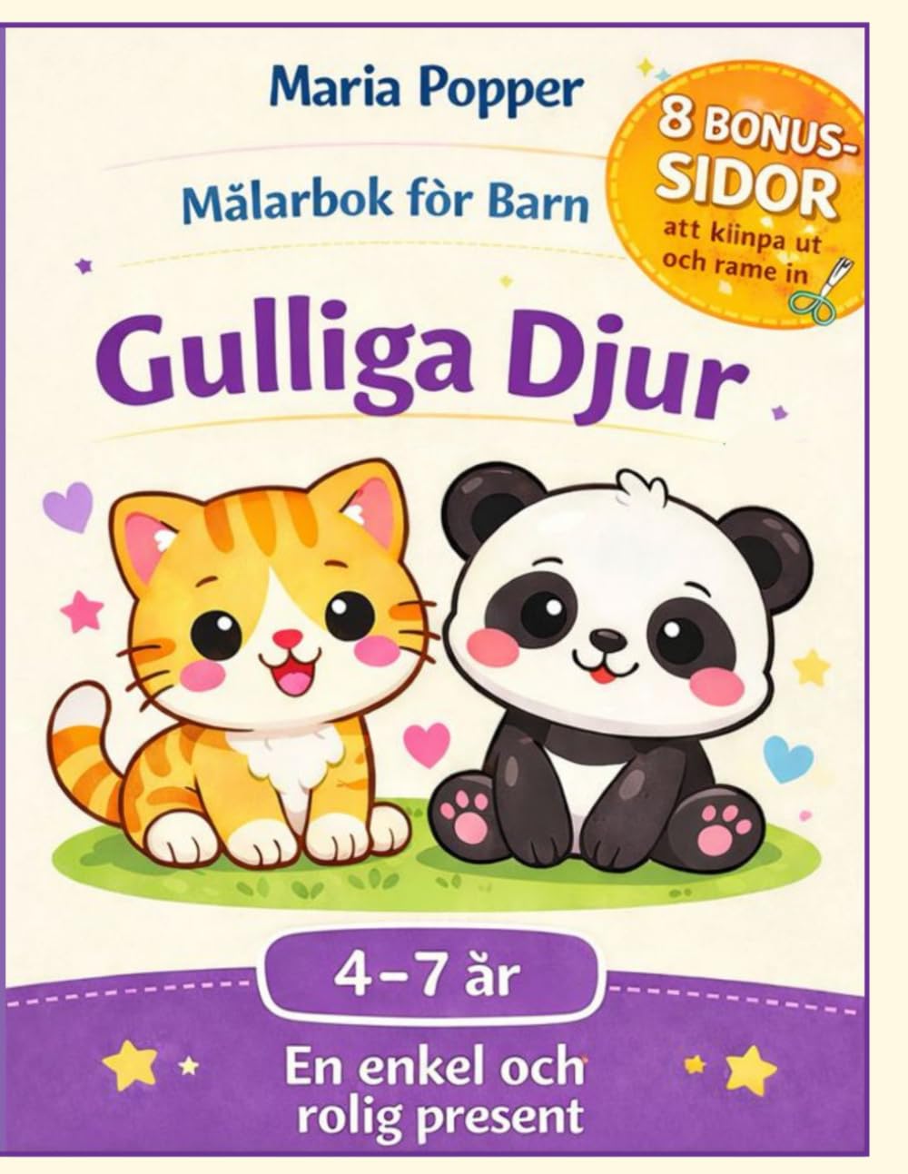 Målarbok för barn på svenska: Söta djur att färglägga: Enkla och gulliga djur för barn från 3 4 5 6 7 år – målarbok på svenska