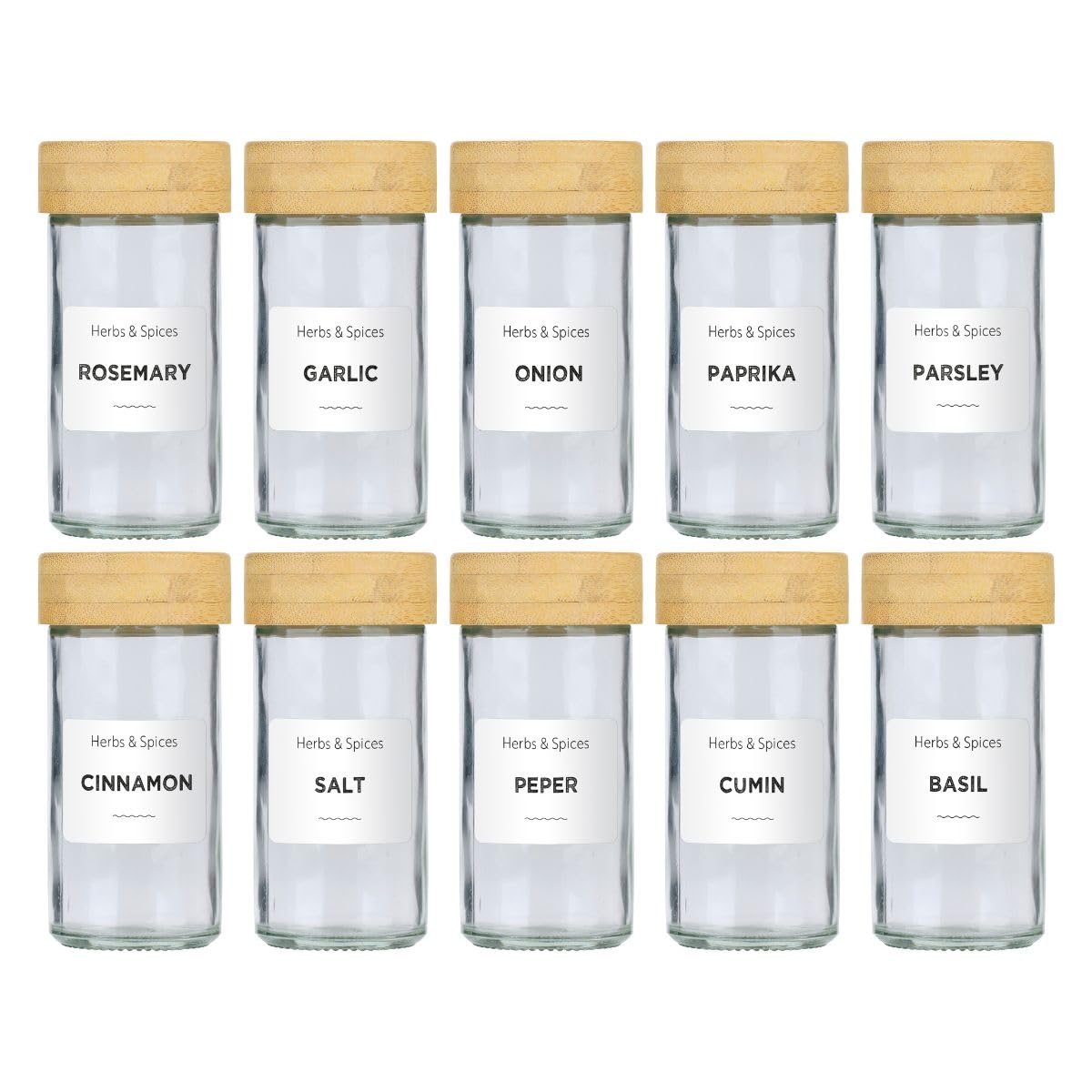 alpina Pot Epices Verre Lot de 12 - Petit Pot en Verre avec Couvercle Bambou et Doseur - Rangement Cuisine et Rangement Epices