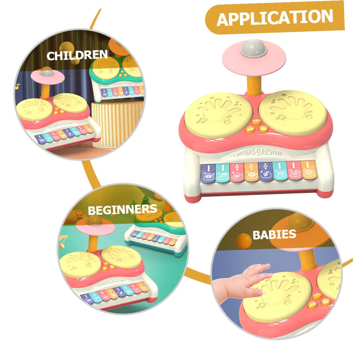 Batería para Niños Pequeños de Plástico Rosa, Instrumento
