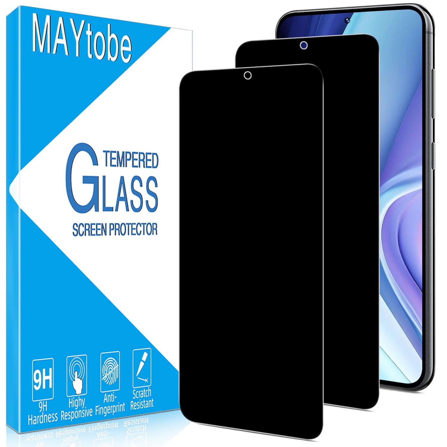 MAYtobe [2-Pack Privacy Screen Protector Designed for Samsung Galaxy S25 5G Tempered Glass,Support Fingerprint Unlocking, No Bubbles, Anti Scratch,