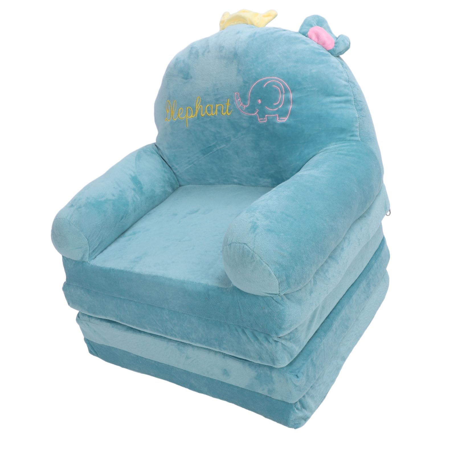 Zusammenklappbares Kindersofa, Bequeme aufklappbare Couch für Kinder, leichtes Elefanten-Stickmuster (In Viertel Falten)