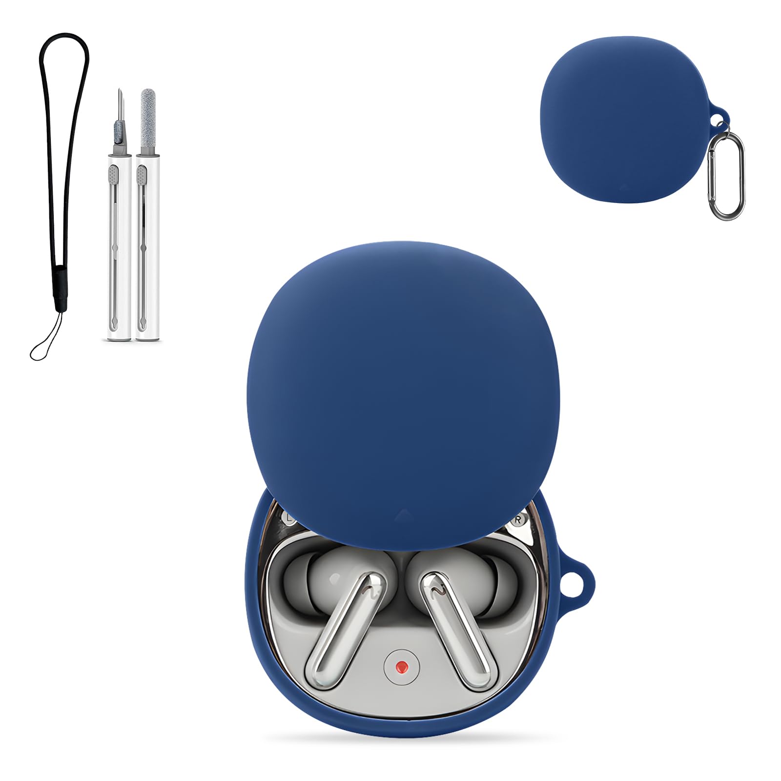 for VIAIM RecDot AI Voice Recorder Earbuds Case Cover, KONXISA Protective Case with Cleaner Kit&Keychain Accessories&Lanyard, Soft Silicone Protective Cover, Waterproof,Dustproof,Shockproof, Blue