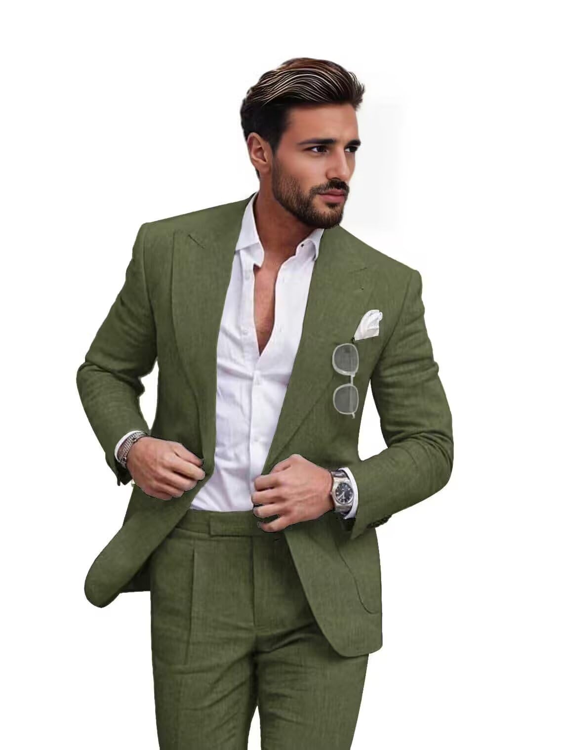 Netsky 2 Piece Linen Suits for Men Summer Beach Wedding Suit Groomsmen Prom Casual Tuxedo Jacket Pants