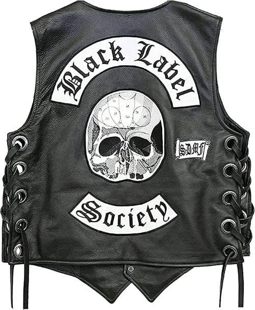 Codify Fashion Skeleton Patches for Men Club Playing Black Label Society Music Faux Leather Motorcycle Vest by Rockstar
