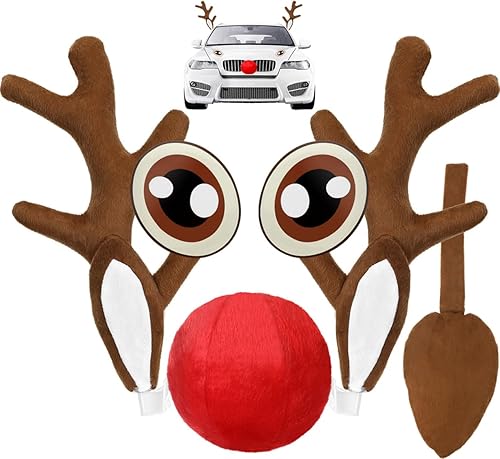 Cornamenta de reno de automóvil de Navidad con orejas  Lindas decoraciones de reno de Rodolfo y nariz roja  La mejor decoración de cuernos de