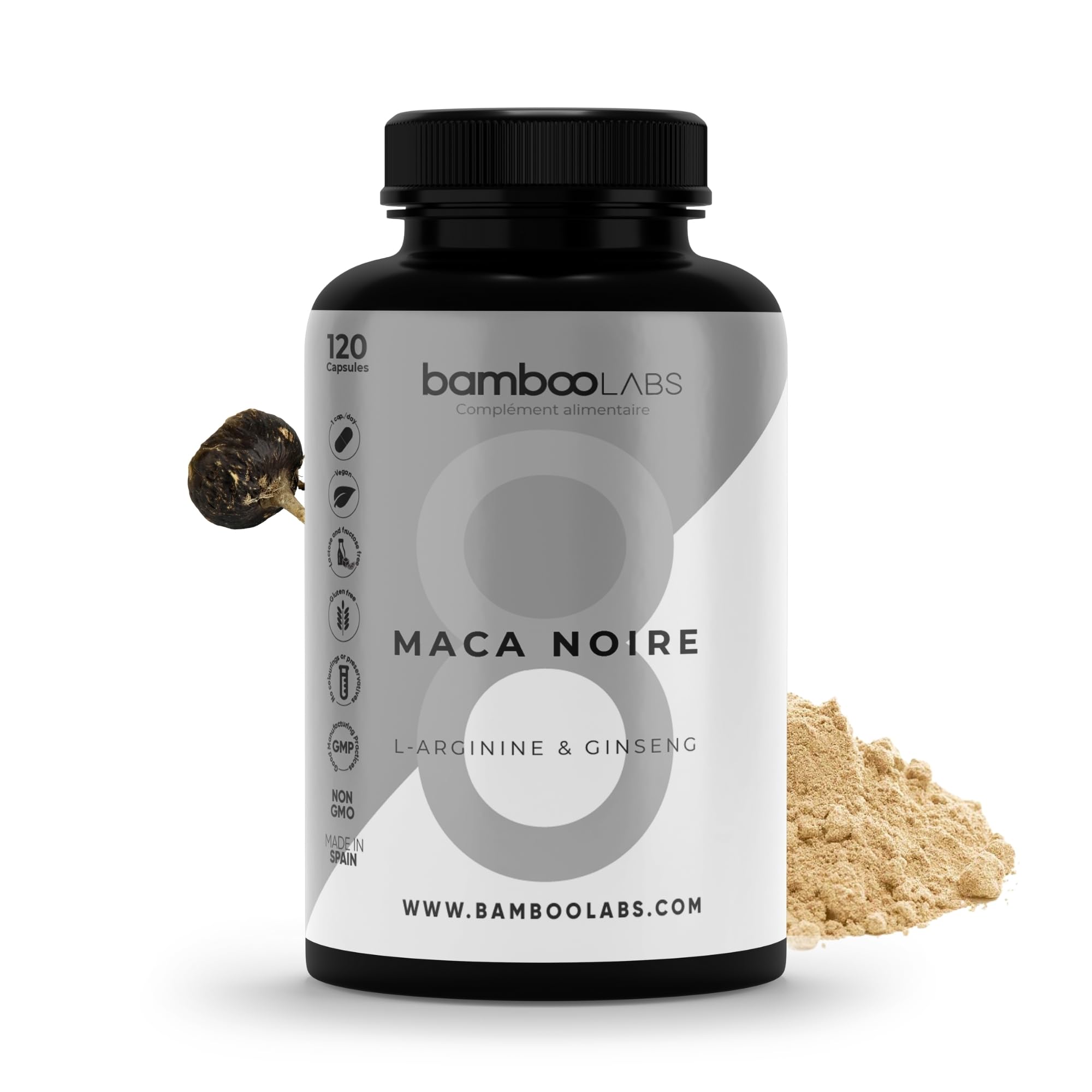 Bamboo Labs - Maca Noire Pure pour Libido, Vitalité et Énergie à Base d'Extrait 