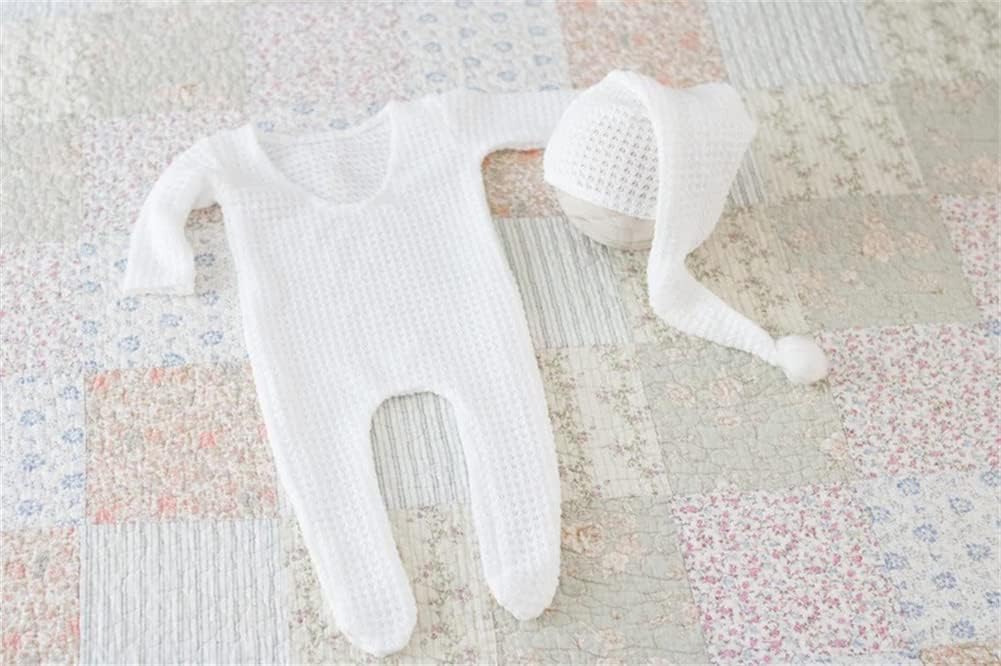 Coberllus Newborn Photography Props Outfit Fabric Sleepy Knot Hat & Footed Romper Bodysuit for Baby Boys Girls Photoshoot - Image 6