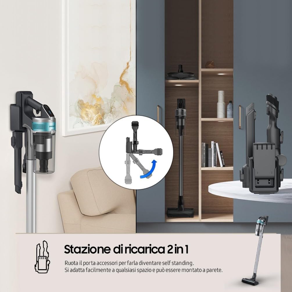 Samsung Scopa Elettrica VS20C852FTB/WA Jet 85 Premium, Potenza 210W, Aspirapolvere Senza Filo, Fino a 60 Min di Autonomia