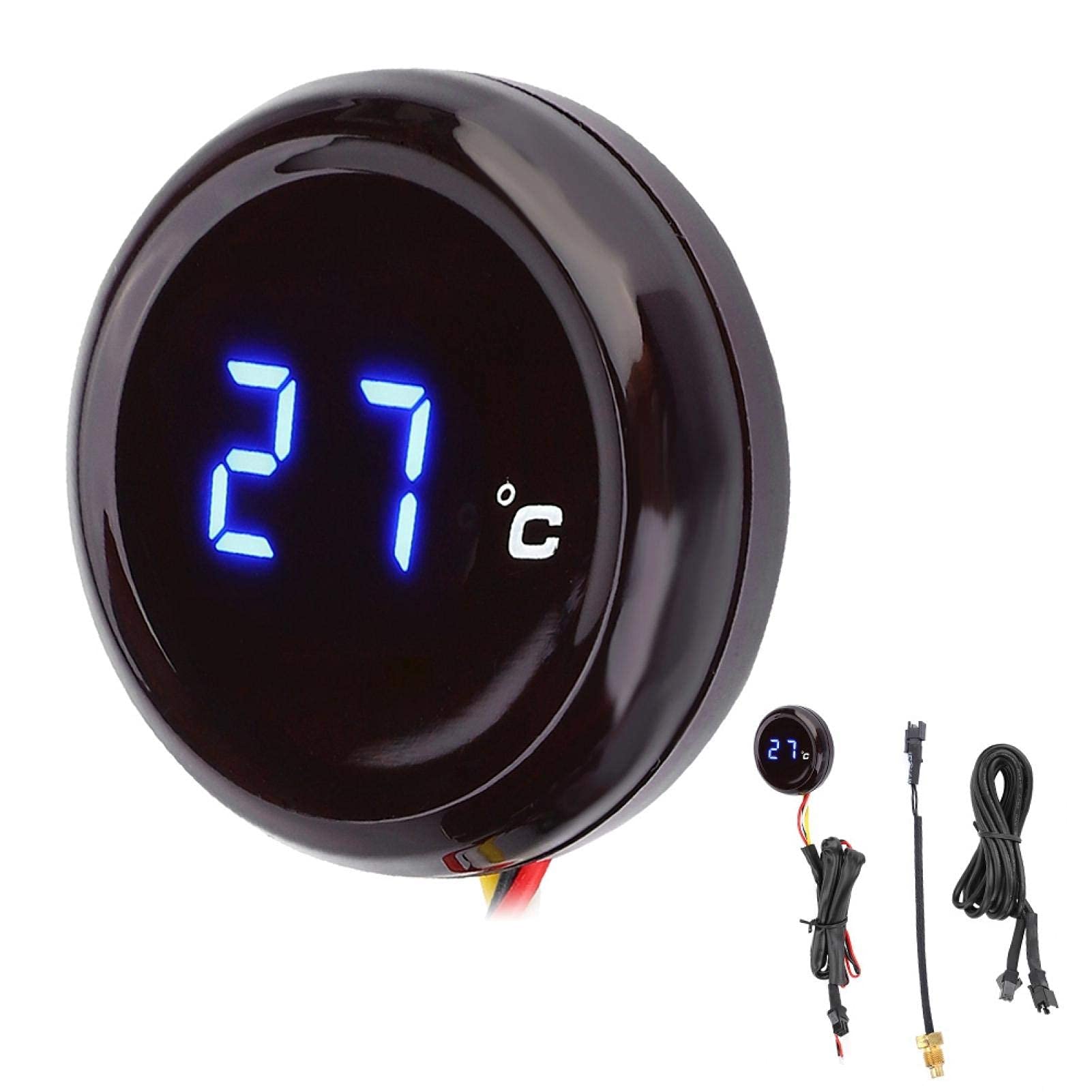 Huaer Indicatore di temperatura dell'acqua per moto, termometro universale digitale rotondo con retroilluminazione blu, misuratore di temperatura universale per moto