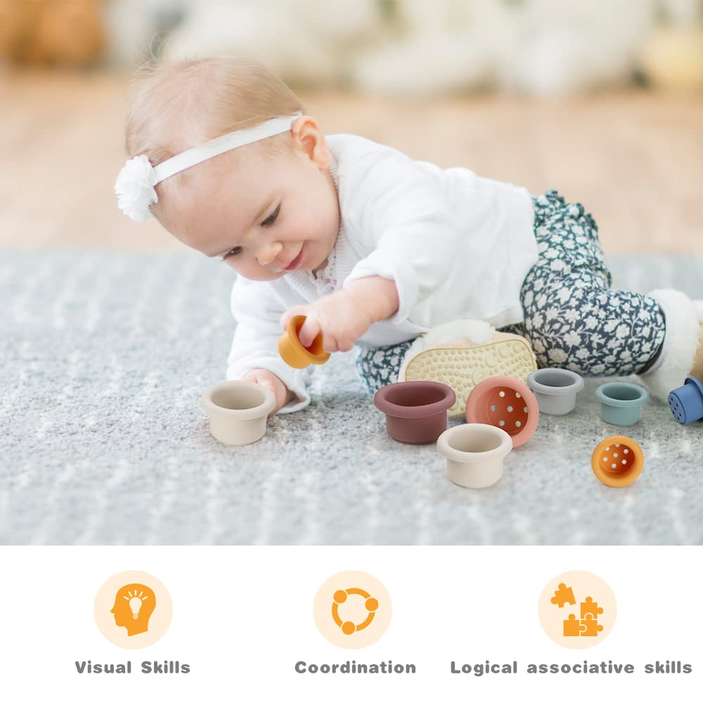 ESTINK Jouet d'apprentissage de gobelets empilables 10 Tasses de Jouets éducatifs Empilables ESTINK Jouet d'apprentissage de gobelets empilables 10 Tasses de Jouets éducatifs Empilables