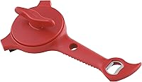 Kuhn Rikon 5-in-1 Jar Bottle Can Opener - Strain-Free Multi-Tool for Arthritis, Seniors, Stubborn Lids - Red