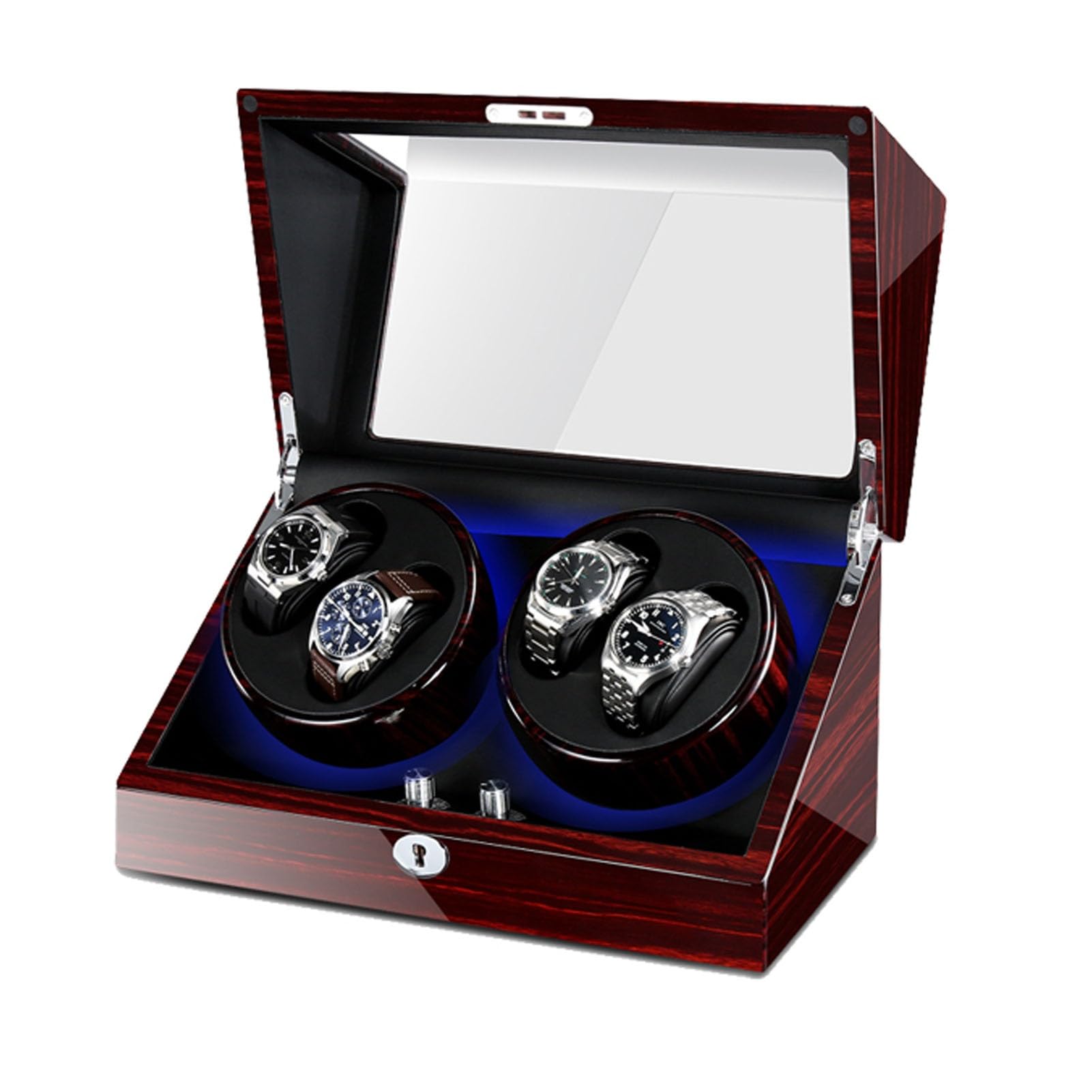 MYUYEE Automatic Watch Winder For 4 Watches Watch Winder Display Box With Quiet Japanese Motor Soft Flexible Watch Pillows Piano Paint Exterior Fit Lady And Man Watches (E)