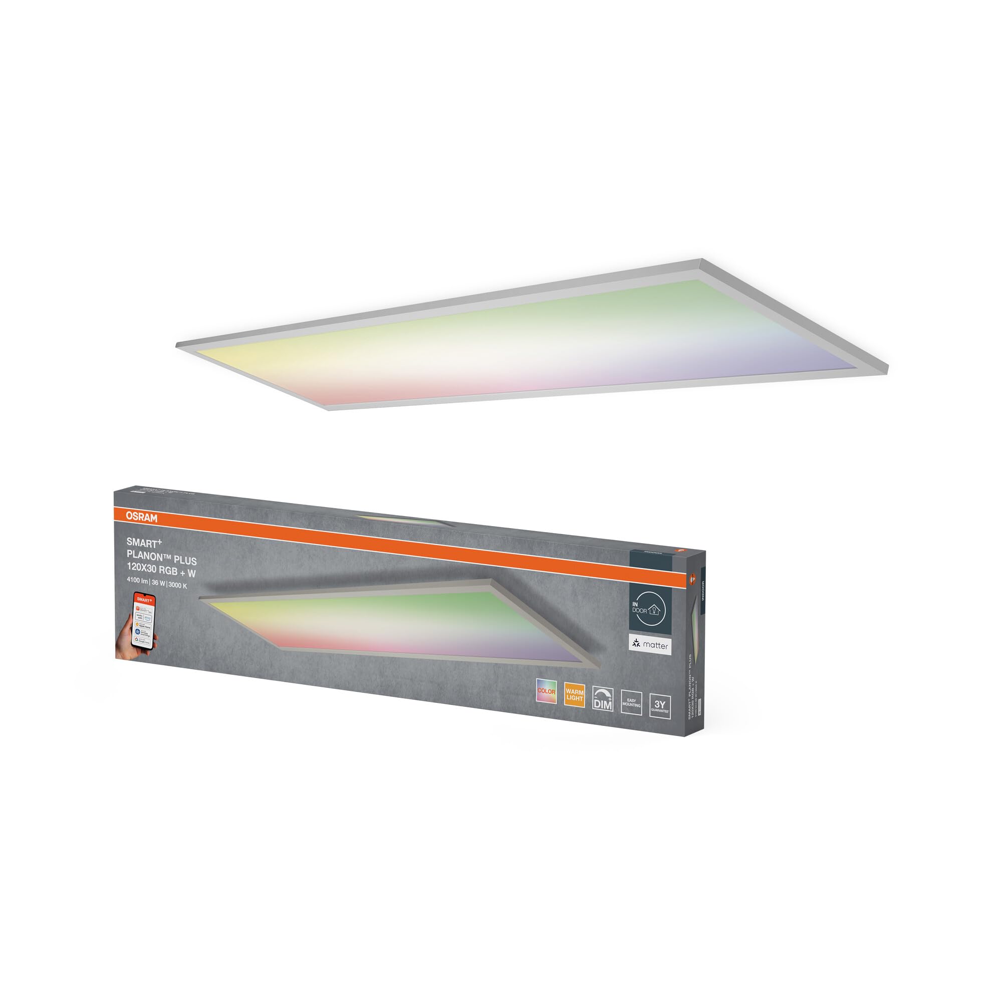 Osram SMART+ Matter Planon Plus LED Panel RGBW, 1200x300mm, 36W, 3000lm, 3000K, Matter WLAN kompatibel, Alexa