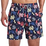 Biwisy Herren Badeshorts Boardshorts Strandhose mit Netzfutter und verstellbarem Kordelzug