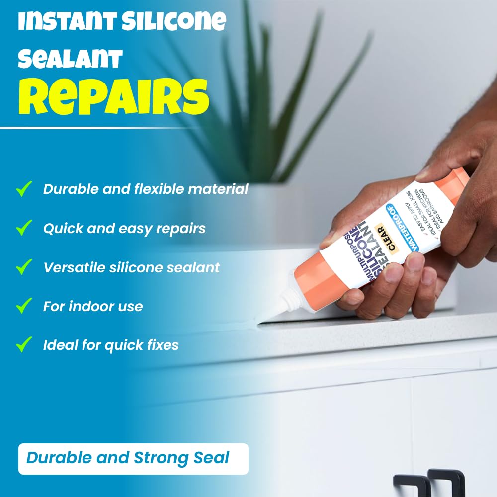 Zopper 2 x Clear Silicone Sealant Repair Tube 70g WaterProof With Nozzle Easy To Apply Ideal For Small Job Kitchen And Bathroom General Purpose - Image 4