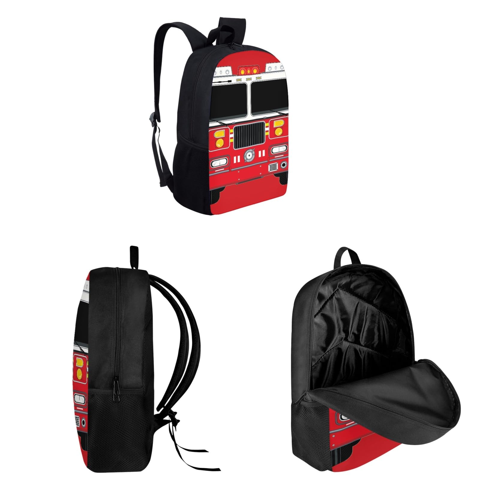 SEANATIVE Boys Cute Fire Truck Print School Backpack Large Size Cartoon Shoulder Book Bag for Girls Teens,Set of 3