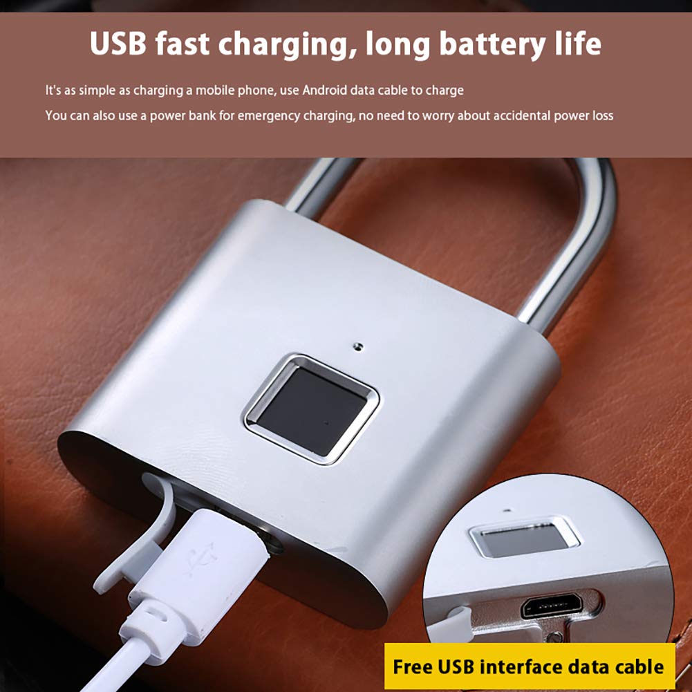 Cadenas D'empreinte Digitale De Chargement USB, Adapté À La Salle De Sport, Au Casier D'école, Aux Bagages, Tiroir, Sac À Dos, Valise, Verrou D'empreinte Digitale Bio Intelligent Étanche,Argent