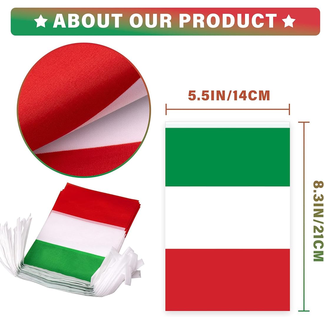 50 Bandierine Italiane Da Mano 45x30 Cm Con Bastoncino: Perfette Per Feste, Partite Di Calcio E Celebrazioni Patriottiche
