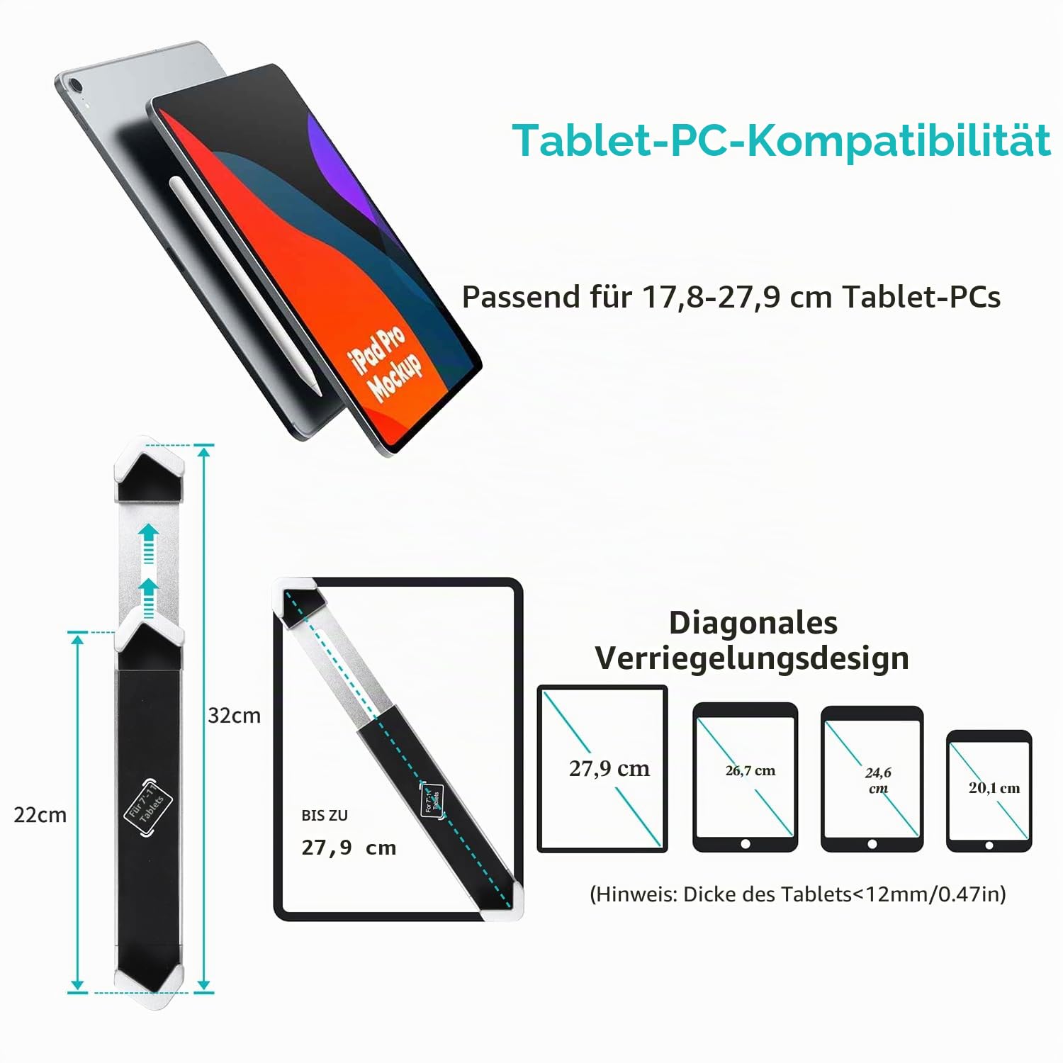 Desktop Tablet Halterung mit Anti Diebstahl Schloss und Schlüssel | Heavy Duty Aluminium Tablet Halter für Kiosk Commercial für iPad Pro Air Mini, Galaxy Tabs, Surface, mehr 7-11" Tablets