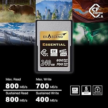 Essential CFexpressカード TypeA 120GB Exascend】CFexpress Type A 高速記憶卡120GB/180GB/240GB/360GB