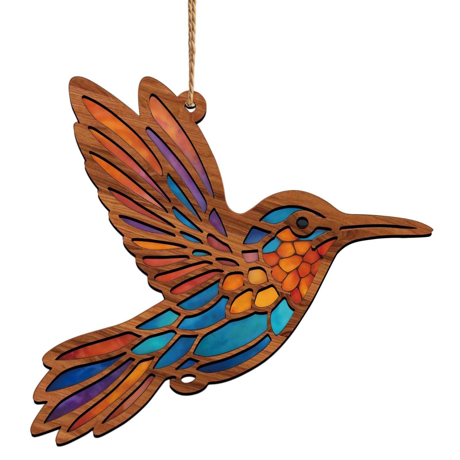 Msioytog Multicolor Stained Glass Hummingbird Sun Catchers Garden Ornament Birthday Present Acrylic Window Panel Ornament