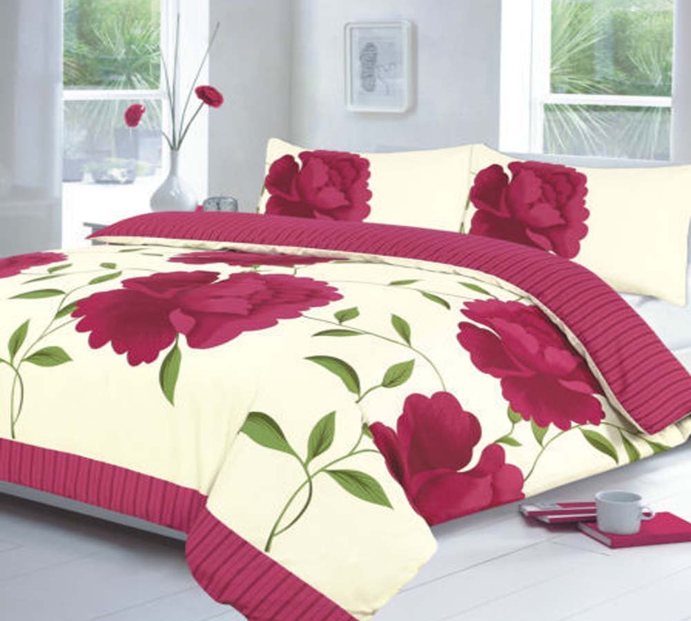 Rosaleen Duvet/Quilt Cover With Pillow Cases Bedding Set Printed Attractive Flower Designs (Single, Pink)